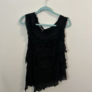Shyloh Black Ruffled Asymmetrical Top, New With Tags, One Size
